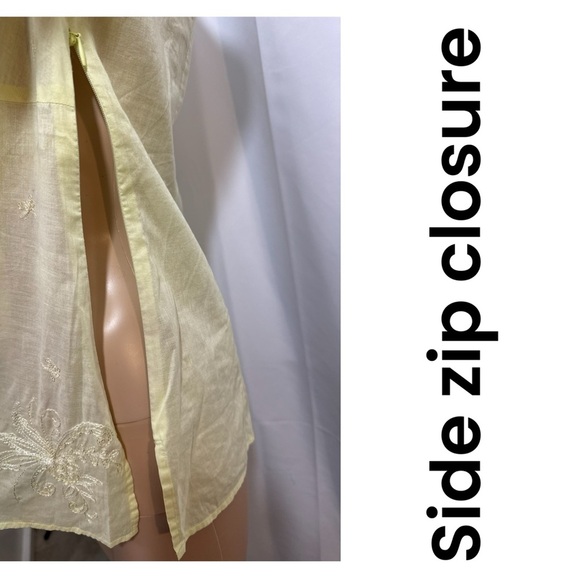 Ann Taylor Blouse Women’s Sz 6 Light Yellow Embroidered Top Semi Sheer V Neck - Picture 9 of 13